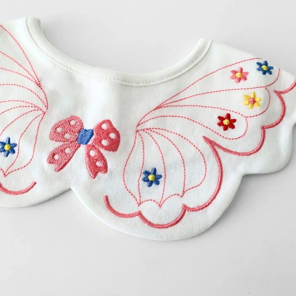NWT Pretty Boutique Baby Girls Bibs Scalloped Edge Butterfly Embroidery Set of 3